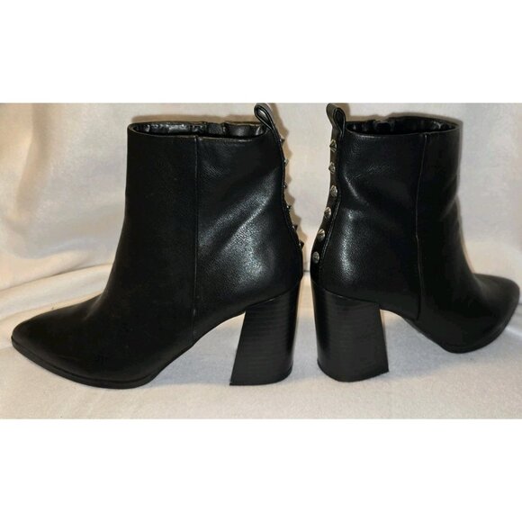 Forever 21 Black Leather Ankle Boots With Studs Size 7.5 Zip Chunky Heel - Picture 4 of 10